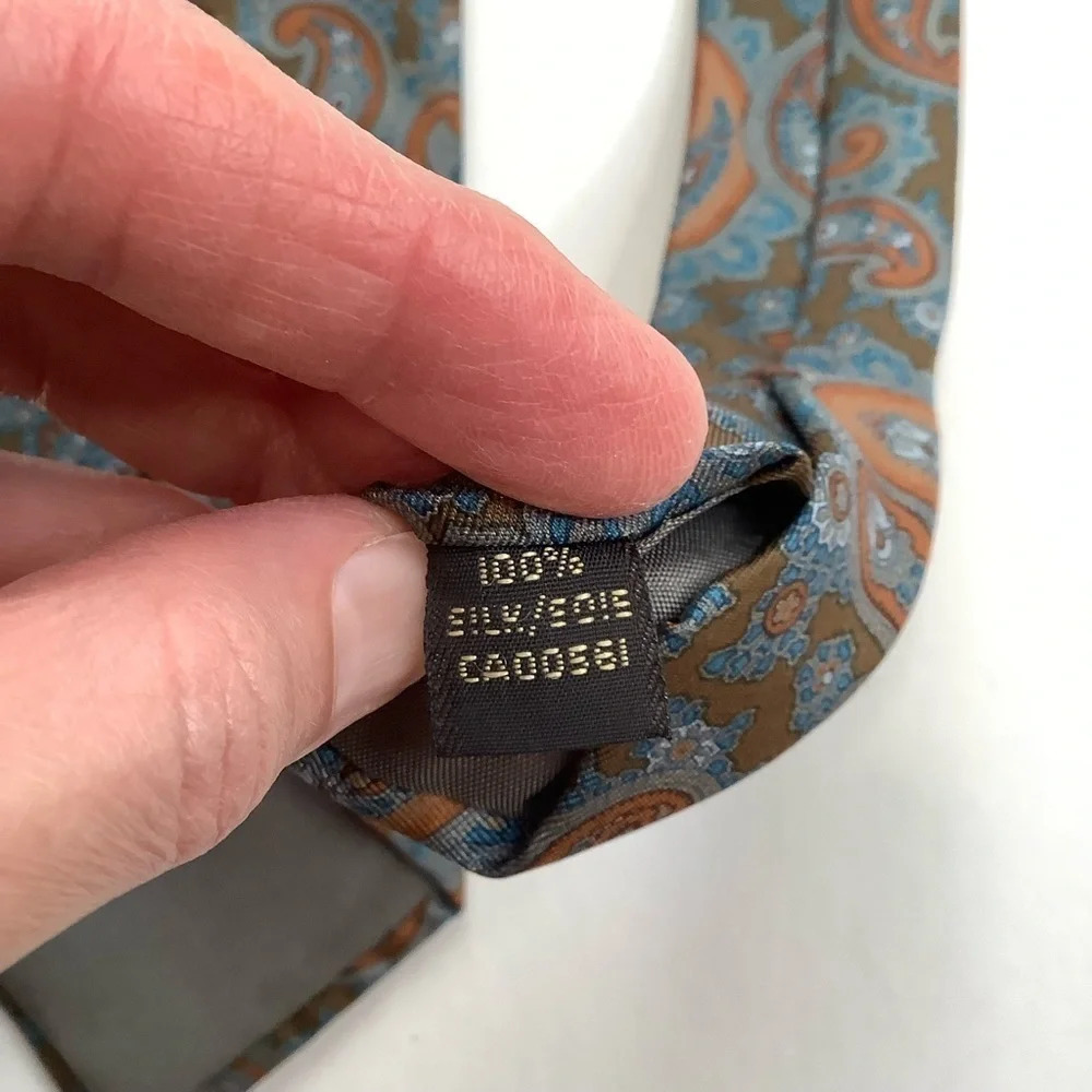 Mr Big 'n Tall Long Woven Silk Tie Brown Orange Slate Blue Paisley 63" - Picture 2 of 11